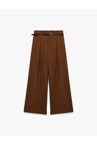 Koton Wide Leg Palazzo Fabric Trousers with Pleated Belt