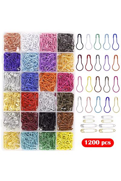 Choice set 1 IMZAY 22 Colors 1200 Pcs Metal Safety Pins Knitting Stitch Markers Pins Bulb Gourd Pins Pear S