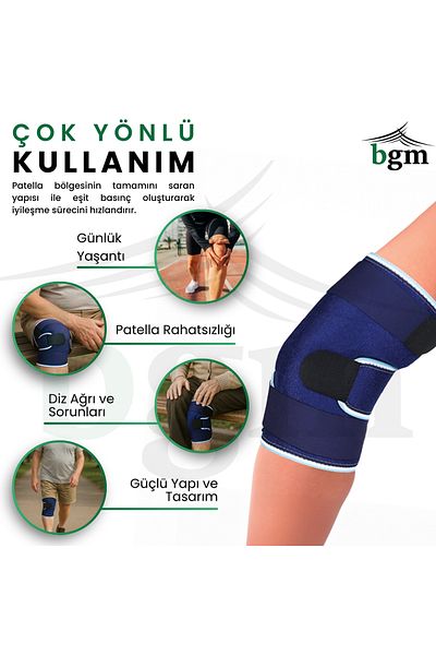 bgm Blue Neoprene Closed Patella Knee Brace High Support, Flexible and Comfortable Design
