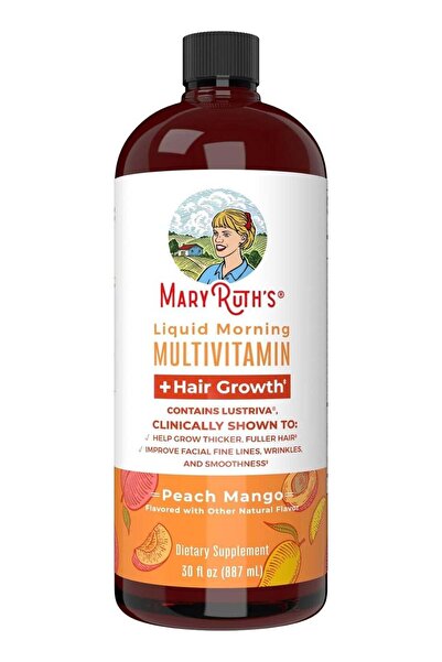 Maryruth's فيتامينات متعددة سائلة صباحية + نمو الشعر، خوخ ومانجو، 30 أونصة سا...
