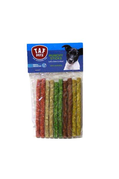 TAF PETS Recompense caini, sticksuri colorate din piele presata, 0,097Kg, 12,5 cm, 10 bucati