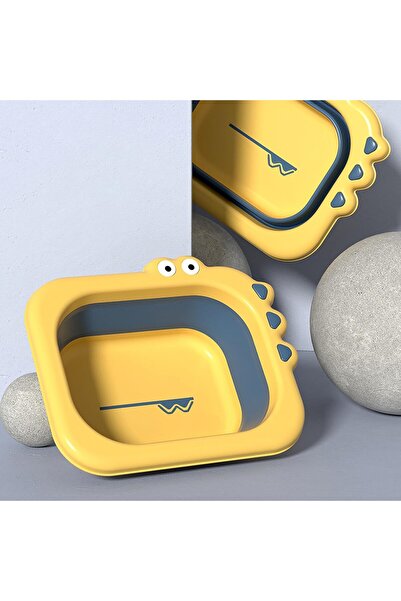 Flippy Foldable Sink for Children, PP/TPE, Portable, Crocodile Model, 30x24.5x9 cm, Yellow/Blue