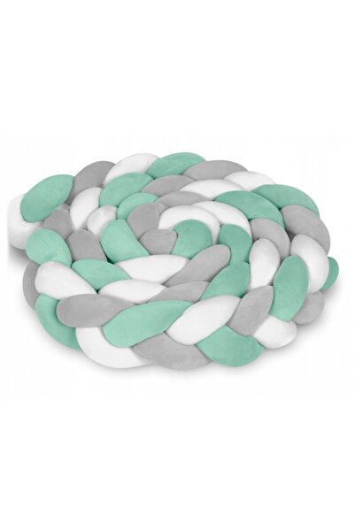 Ricokids Protectie laterala impletita pentru patut copii Trio Mint/Gri/Alb 2 ...