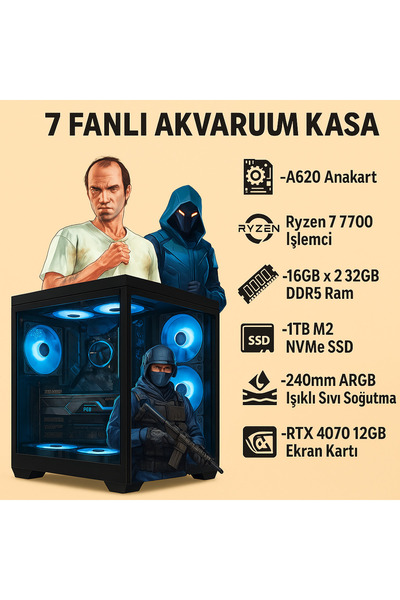 RAMTECH BİLGİSAYAR PROXY Ryzen 7 7700 + RTX 4070 12GB + 32GB RAM + 1TB M.2 SS...