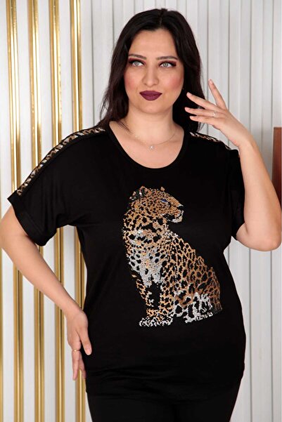 CAFTAN FASHİON ÖZGÜ GİYİM BUTİK Kadın büyük beden v yaka önü taşlı şık bluz