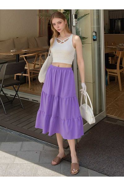 DEVRİMAY TEKSTİL Women's 3 Layer Wrap Skirt, Hijab Skirt, Long Skirt