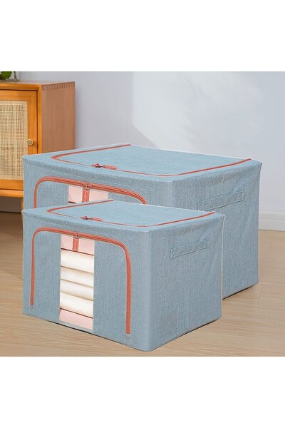 Royal Foldable Storage Box, 66 L, Cotton and Linen, 50x40x33 cm, Transparent Front Window, 2-Way Zipper, M