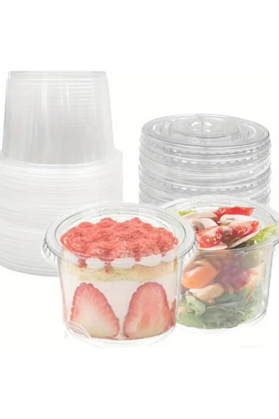 MG HOME 10 Pieces 150 Cc Soup Bowl + Lid Plastic Pudding Appetizer Dessert Pastry Ice Cream Ashura Container