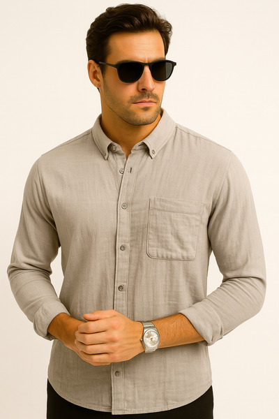 Butik Light Gray Linen Look Men's Shirt