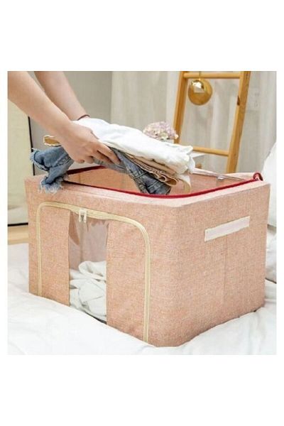 Royal Foldable Storage Box, 66 L, Cotton and Linen, Beige