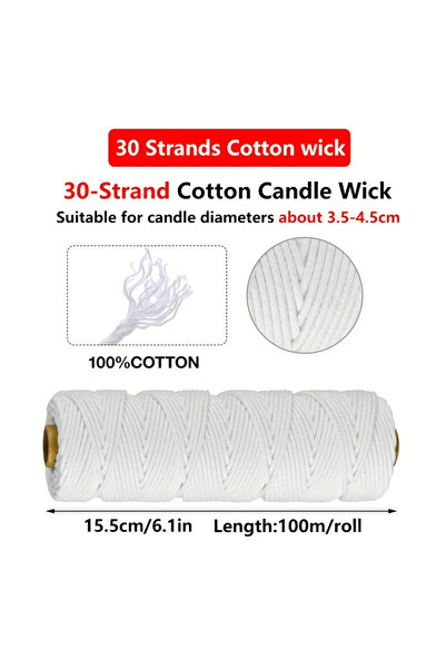 Choice فتيلة قطنية مكونة من 30 خيطًا، طولها 100 متر/لفة، طقم أدوات صنع الشموع...