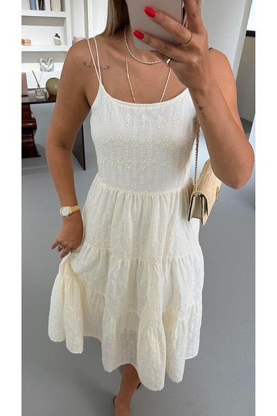 Sezgi Tekin Ecru dress with scallop detail lining