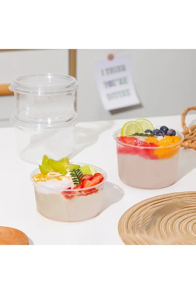 MG HOME 100 Pieces 150 Cc Soup Bowl + Lid Plastic Pudding Appetizer Dessert Pastry Ice Cream Ashura Container