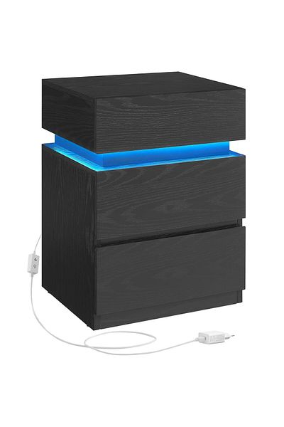 VASAGLE Noptiera din MDF cu iluminare LED, culori si intensitate reglabile, 35x40x55cm, negru