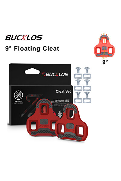 BUCKLOS مشابك دواسات الدراجات LOOK KEO ذات 9 درجات حمراء لدواسة دراجات الطريق ذاتية الحركة بزاوية 0/4.5/9 درجة