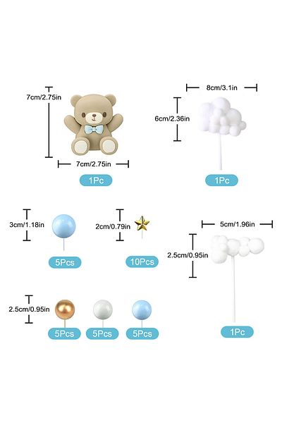 Choice blue 33pcs 33pcs Baby Shower Cake Topper Set - Blue Bear & Star Cloud Decorations for Birthday Party