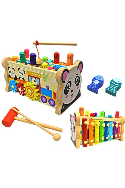 sallma Wooden toy with xylophone, mallet and magnetic fishing rod