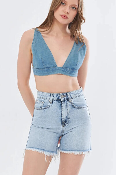 beeke Ales Women's Blue Jeans High Waist Tasseled Denim Jeans Shorts