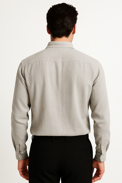 Butik Light Gray Linen Look Men's Shirt