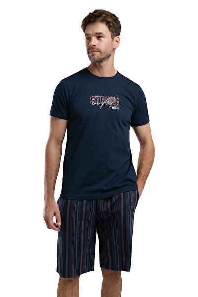 Arnetta Ανδρικό κοντομάνικο σετ πιτζάμες βερμούδας σε μπλε ναυτικό χρώμα 3356