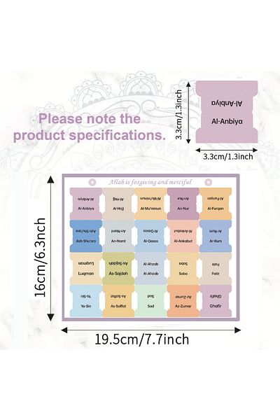 Choice 6 sheets-120pcsTabs 120pcs Quran Index Tabs - 114 Chapters And 6 Blank, Self-Adhesive 6 Sheets Lamin