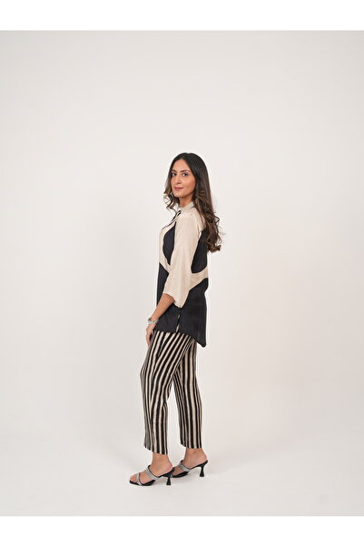 Lehar Black & Beige Striped Co-ord Set