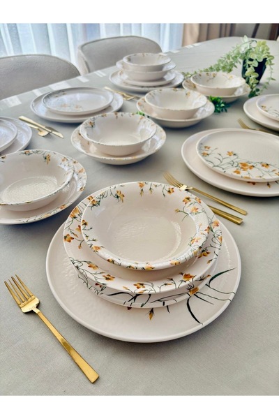 Yiğit Seramik Züccaciye Sarı Çiğdem 6 Kişilik 24 Parça Yemek Takımı