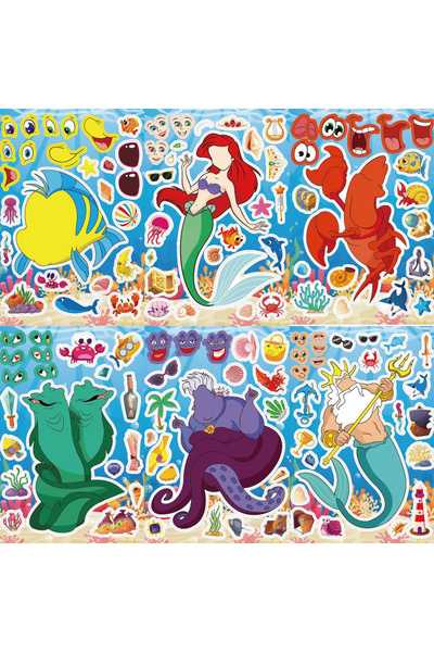 Miniso 8 قطع 8/16 ورقة اصنع ملصقات حورية البحر الصغيرة من ديزني بنفسك، اصنع و...