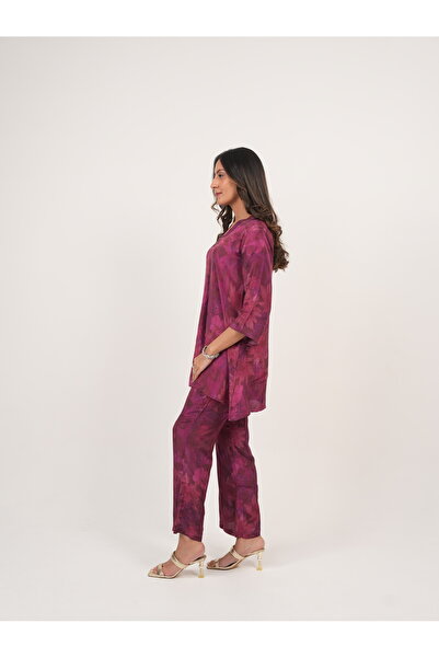 Lehar Crimson Bloom Co-Ord Set – Wine Maroon Floral Kurta & Pants