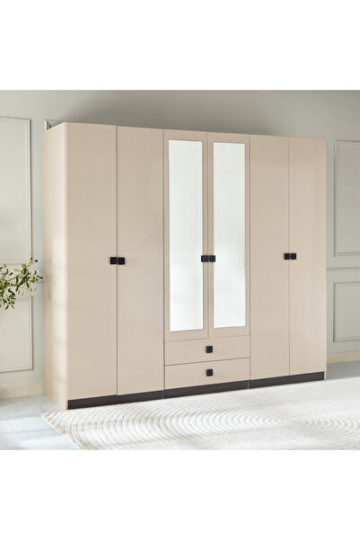 Home Box خزانة ملابس لوكسمبورغ بستة أبواب ودرجين ومرآتين