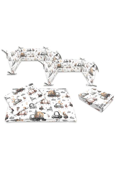 MimiNu Lenjerie patut cu 5 piese, MimiNu, Cu cearceaf 120x60 cm, Pilota, Pernuta, 2 aparatori