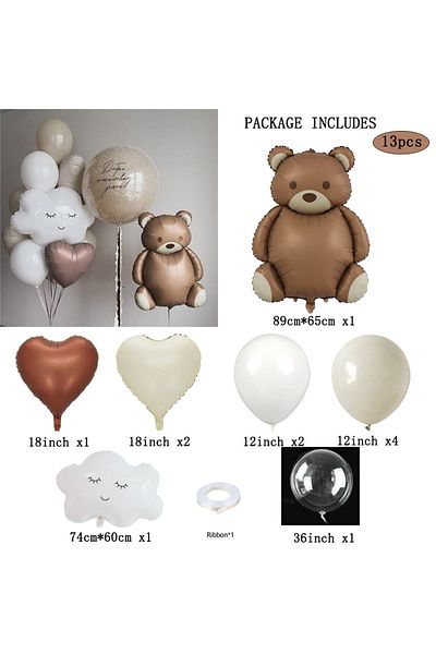 Choice Other 13pcs 1set Matte Bear Retro Love Heart Clouds Foil Balloon Set Birthday Party Graduation Cere