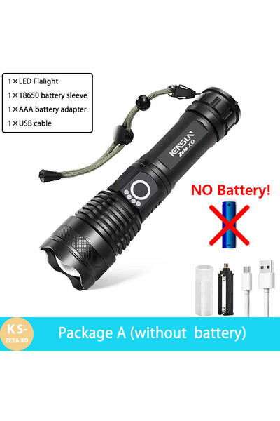 Choice كشاف LED عالي الطاقة XHP70 من نوع C قابل لإعادة الشحن مصنوع من الألومنيوم باللون الأسود بدون بطارية من ليثيوم أيون زووم