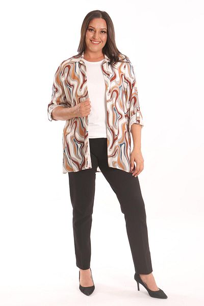 Metpoint Trend42Plus Large Size Patterned Viscose Shirt Blouse Gray Double Suit