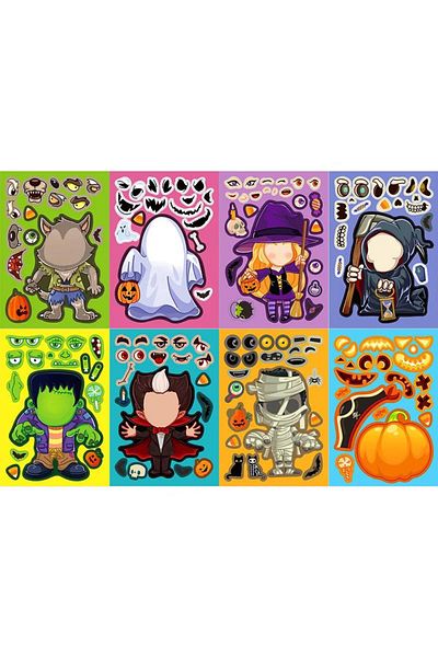 Choice 8sheets 8/16Sheets Halloween Make a Face Puzzle Sticker Kids Party Favors Gift Toy DIY Pumpkin Ghost
