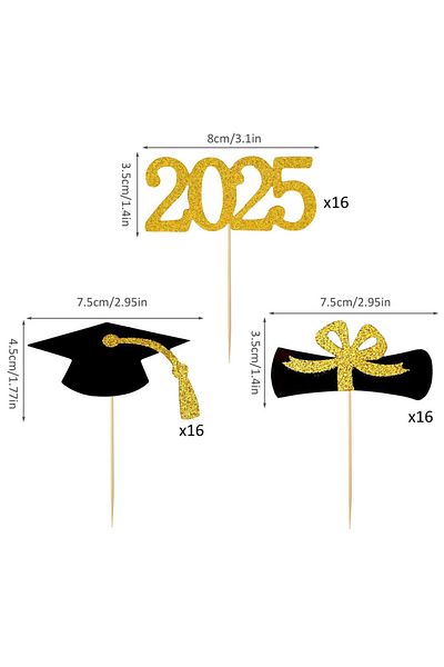 Choice 48pcs 2025 Graduation Cupcake Toppers,24PCS Food/Appetizer Picks For Graduation Party Mini Cake Deco