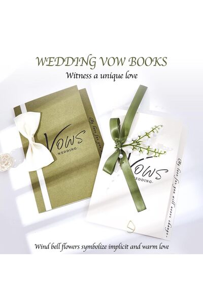 Choice1 WHITE Wedding Vow Book Set, Minimalist Design for Couple, Green & Whi...