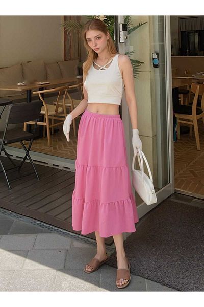 DEVRİMAY TEKSTİL Women's 3 Layer Wrap Skirt, Hijab Skirt, Long Skirt