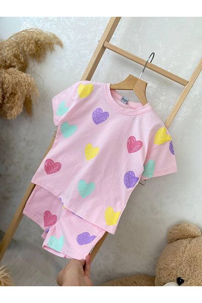 Uslukids Girl's Heart Shorts Suit
