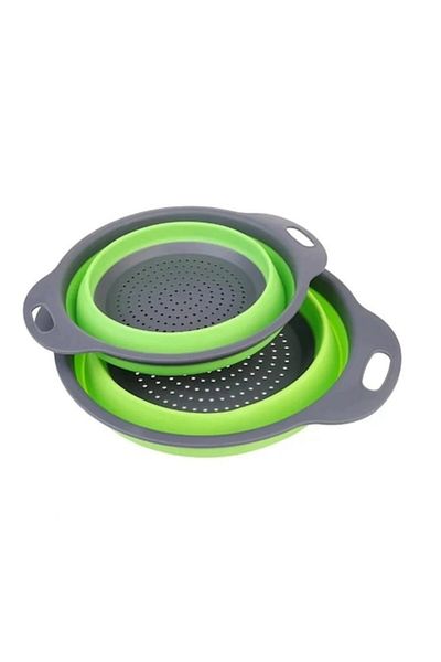 Briggs Set de 2 strecurătoare pliabile din silicon alimentar cu mânere, bază antiaderentă și antiderapantă, rotunde