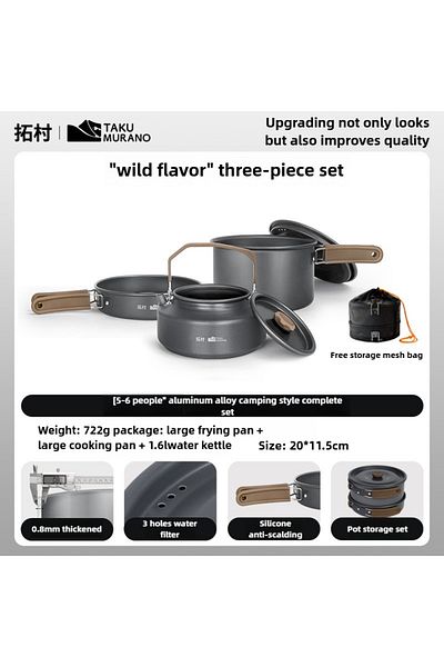 Choice 3-piece set large Camping Cooking Set Lightweight Tableware Pot Frying Pan Kettle Portable Outdoor C