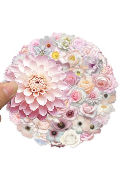 Choice 50PCS 50PCS Pink Flower PET Plastic Stickers Decorative Phone Cases, Laptops, Cups, Skateboards DIY