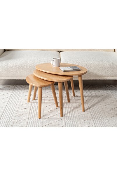 Vivense VALENT KAYIN AHŞAP SEHPA TAKIMI, BEJ