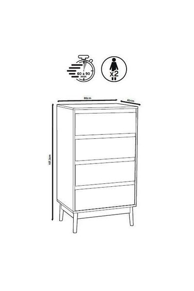 5FiveSmart Noptiera Abana cu 4 sertare, PAL si MDF, 60x40x107 cm, bej