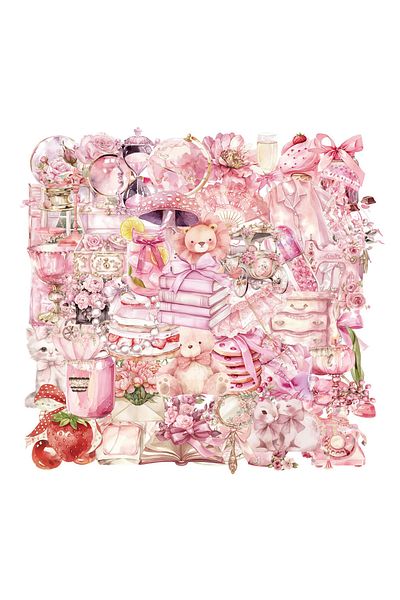 Choice 50PCS 50PCS Pink Fairy Tale Light Color Sticker Pack PET Handmade Account Girl Heart Material Decora