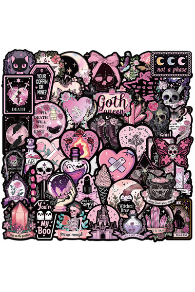 Choice 50PCS Pink and Black Gothic Waterproof Graffiti Stickers for Helmet Bicycle Hand Account Pencil C...