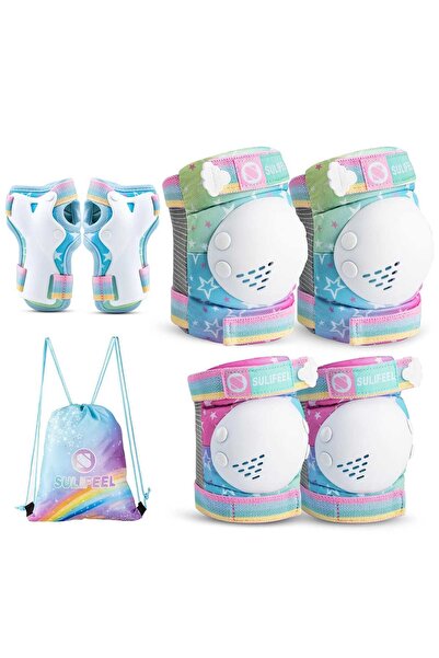 Elindor Set de genunchiere de protecție, cotiere, apărători pentru încheieturi, reglabile, pentru copii, mărimea M, culoare roz