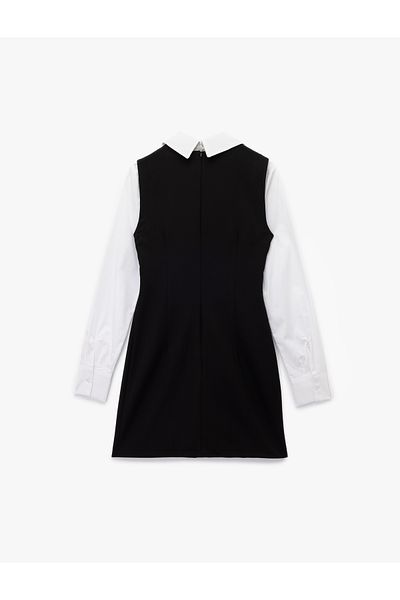 Koton Slim Fit Contrast Detail Long Sleeve Shirt Collar Gilet Dress