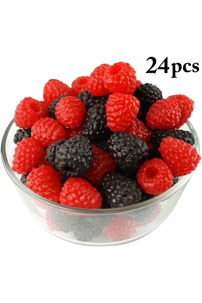 Choice 24pcs Red and Black 24PCS ArtificiaFruit Lifelike Strawberry FakFruit Raspberry Photo Prop for Home