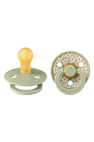 Bibs - Set of 2 pacifiers Color Studio Collection Flower Latex, round teat, 0 months+-Sage